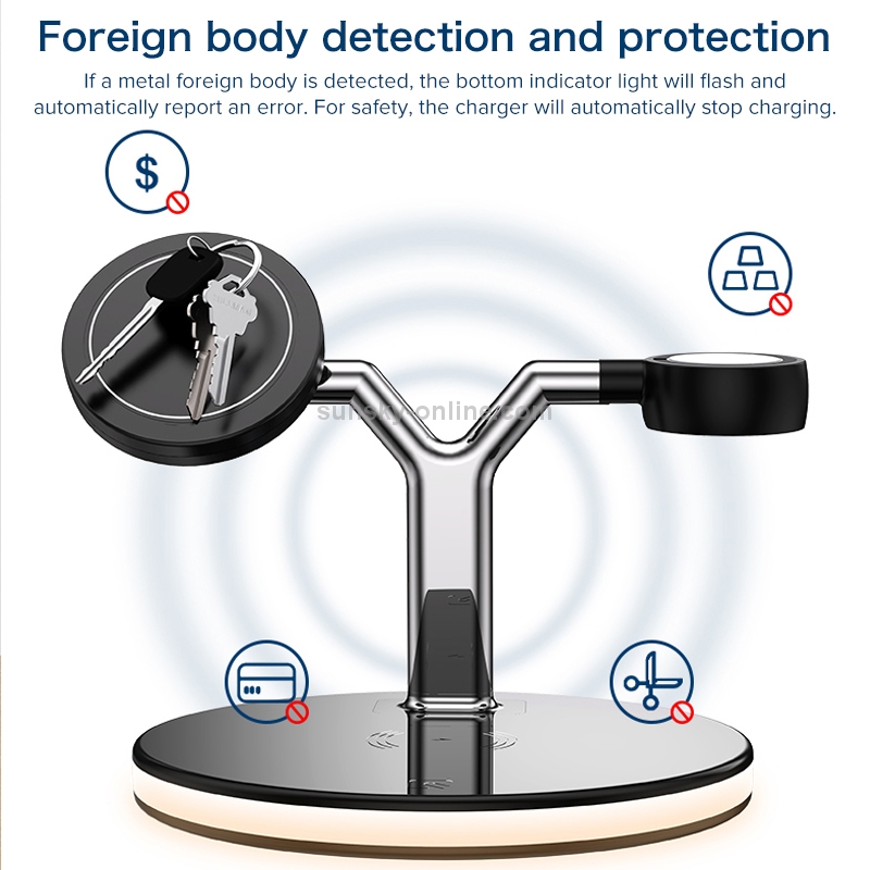 3 in 1 15W Multi-function Magnetic Wireless Charger for Mobile Phones & Apple Watches & AirPods , with Colorful LED Light.