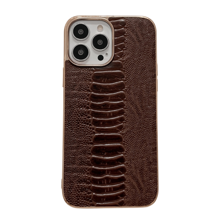 For iPhone 14 Pro Max Genuine Leather Pinshang Series Nano Electroplating Phone Case .