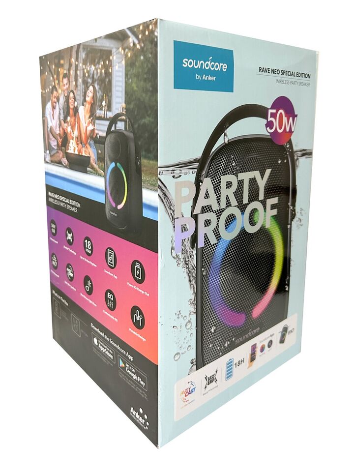 Soundcore by Anker Party Proof Rave Neo Wireless Party Speaker.