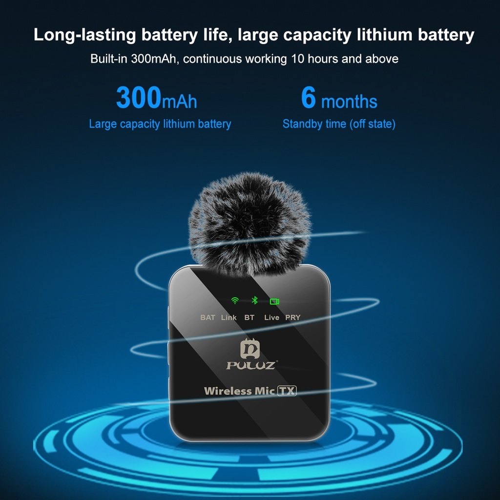 PULUZ Wireless Lavalier Microphone for iPhone / iPad, 8-Pin Receiver and Dual Microphones.