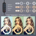 PULUZ 10.2 inch 26cm Light + Desktop Tripod Mount USB 3 Modes Dimmable Dual Color Temperature LED Curved Diffuse Light Ring Vlogging Selfie Photography Video Lights with Phone Clamp & Selfie Remote Control.