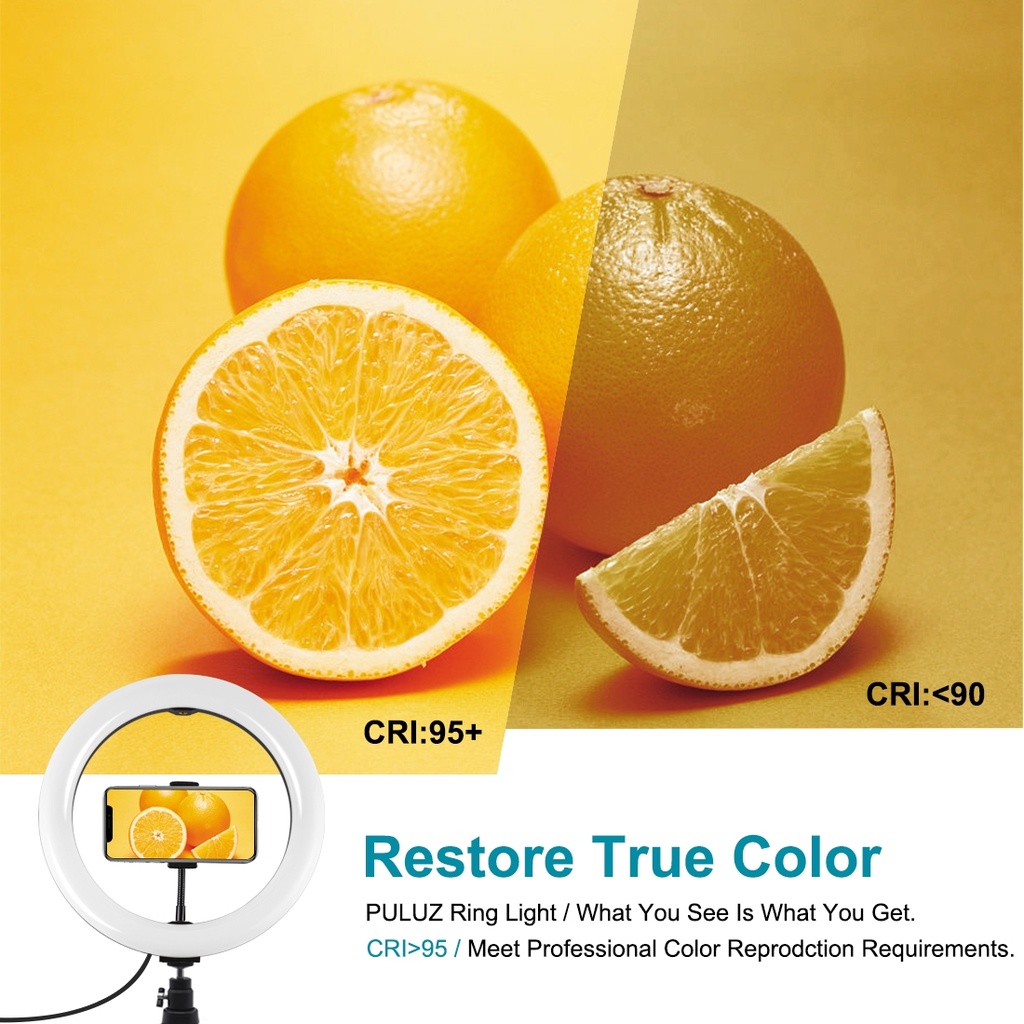 PULUZ 10.2 inch 26cm Light + Desktop Tripod Mount USB 3 Modes Dimmable Dual Color Temperature LED Curved Diffuse Light Ring Vlogging Selfie Photography Video Lights with Phone Clamp & Selfie Remote Control.