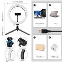 PULUZ 10.2 inch 26cm Light + Desktop Tripod Mount USB 3 Modes Dimmable Dual Color Temperature LED Curved Diffuse Light Ring Vlogging Selfie Photography Video Lights with Phone Clamp & Selfie Remote Control.