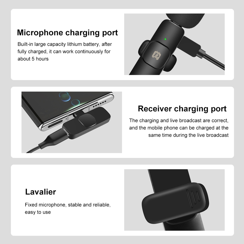 	PULUZ Wireless Lavalier Noise Reduction Reverb Microphones for Type-C Phone, Type-C Receiver and Dual Microphones .