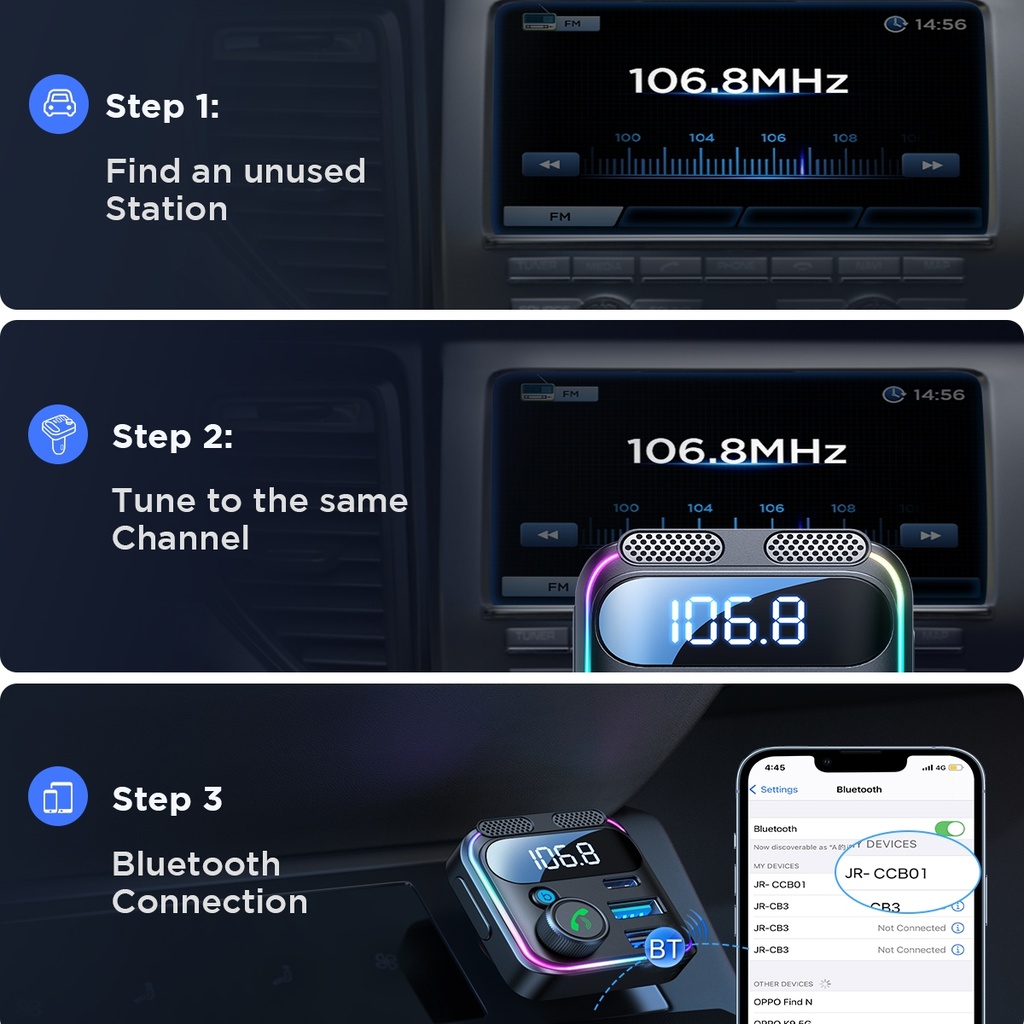 	JOYROOM JR-CCB01 48W Dual-Mic Car Wireless FM Transmitter.