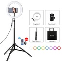 PULUZ 10.2 inch 26cm RGBW Light + 1.65m Tripod Mount Curved Surface USB RGBW Dimmable LED Ring Vlogging Video Light Live Broadcast Kits with Cold Shoe Tripod Ball Head & Phone Clamp & Remote Control.