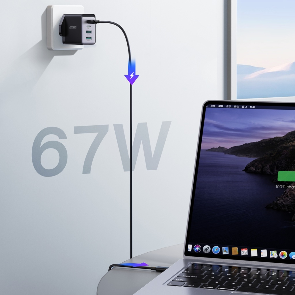 JOYROOM  Gallium Nitride 67W Dual USB+Dual USB-C/Type-C Multi-Port Charger Set.