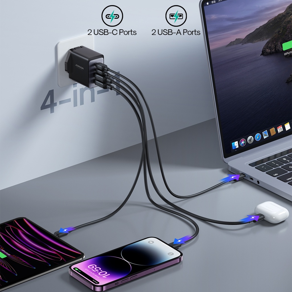 JOYROOM  Gallium Nitride 67W Dual USB+Dual USB-C/Type-C Multi-Port Charger Set.