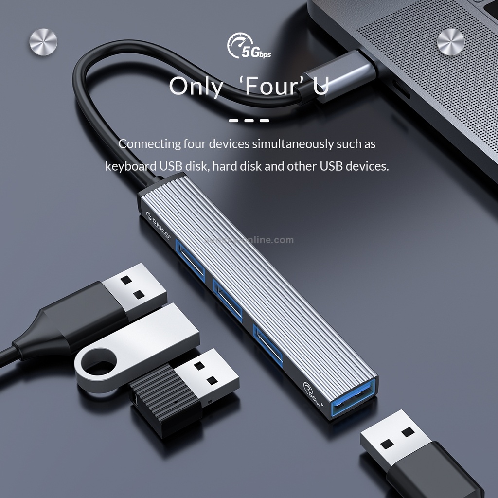 ORICO-AH-13-GY-BP USB 3.0 x 1 + USB 2.0 x 3 to USB-C / Type-C HUB Adapter.