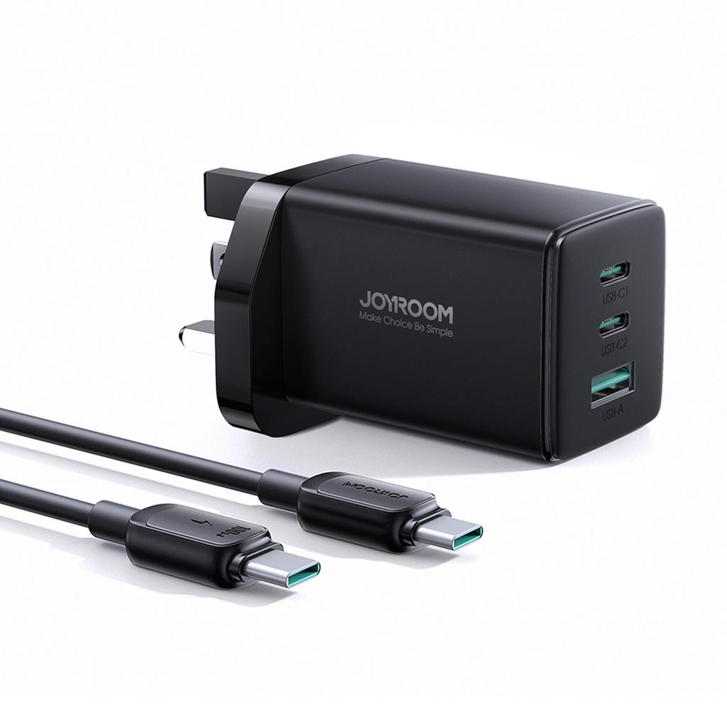 
JOYROOM GaN Ultra 65W 2 Type-C + 1 USB Fast Charger with 1.2m.