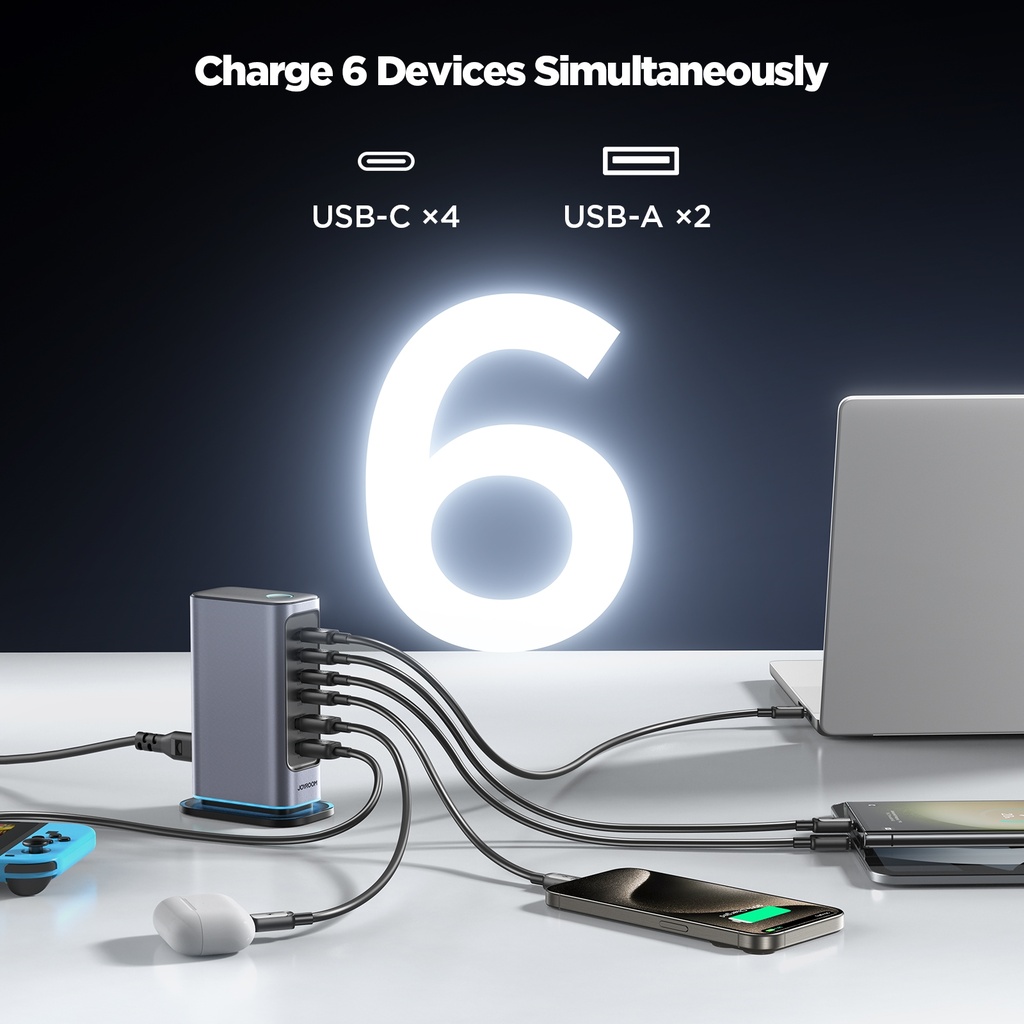 JOYROOM 6 in 1 65W GaN 4 USB-C & 2 USB-A Multi-port Charger.