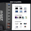 286W Type-C, 2 USB 8-Ports Desktop Fast Charger,Type:UK.