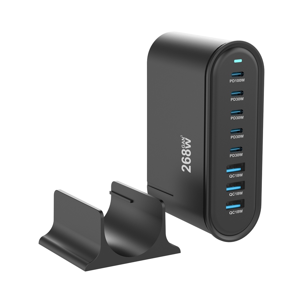  268W 5Type-C, 3USB 8-Ports Desktop Fast Charger.
