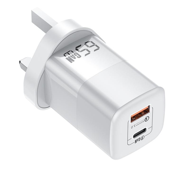 KUULAA RY-U65A 65W USB + USB-C Dual Port Gallium Nitride Charger, Plug:UK