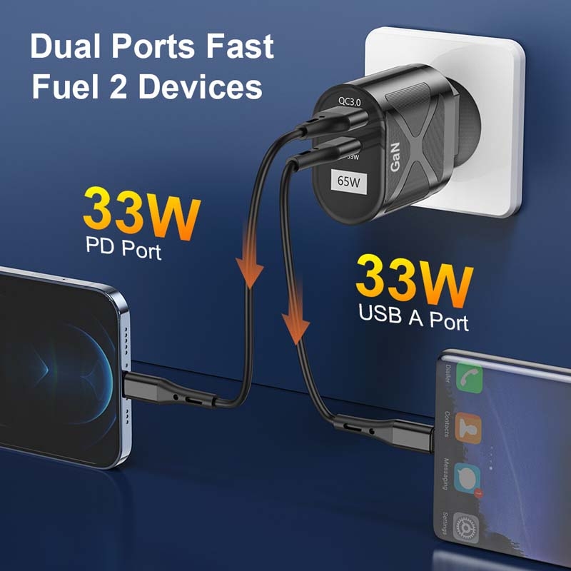65W GAN PD + QC3.0 Fast Charger Phone Notebook Computer Universal Charging Head.