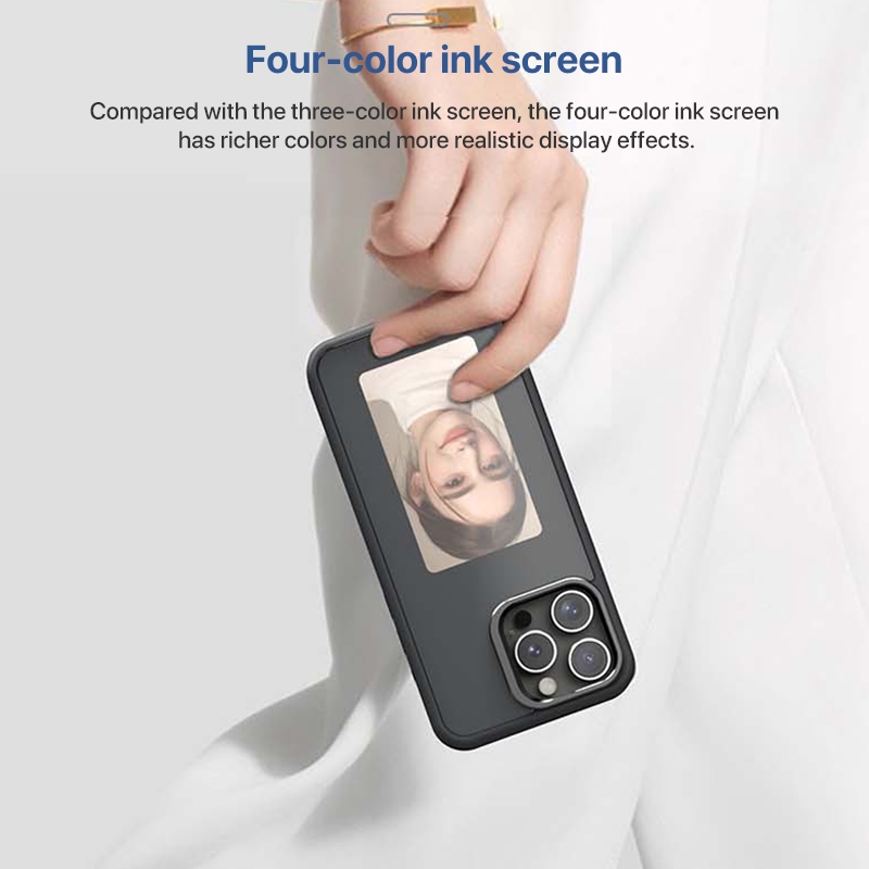 For iPhone 16 Pro Max Four-Color E-ink Screen NFC DIY Phone Case.