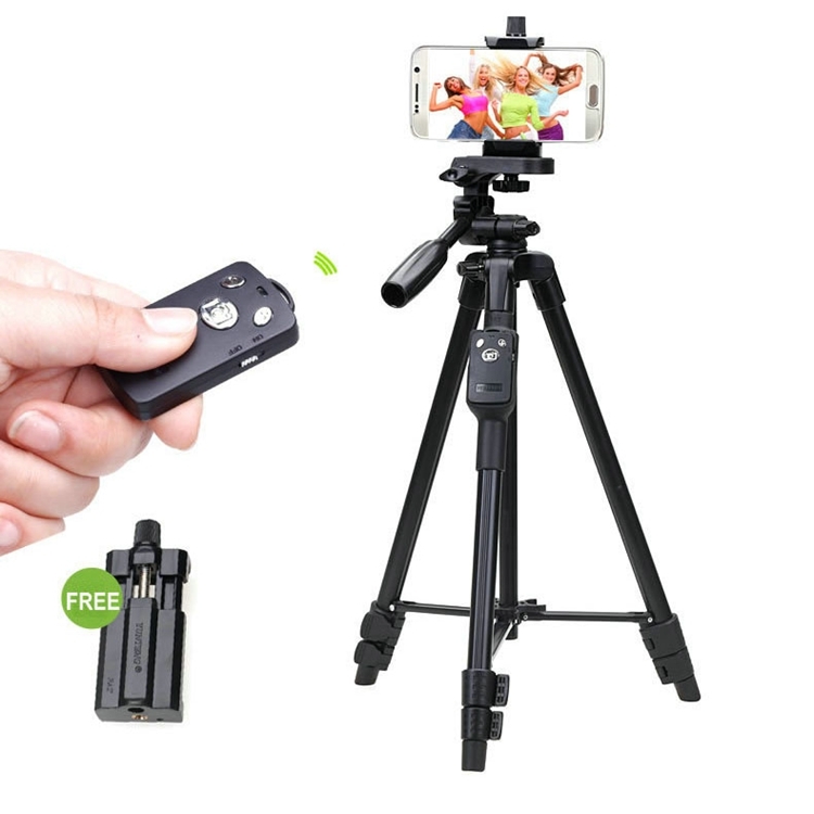 [00-769] YUNTENG RM Aluminum Magnesium Alloy Leg Tripod Mount with Bluetooth Remote Control & Tripod Head & Phone Clamp for SLR Camera & Smartphones.