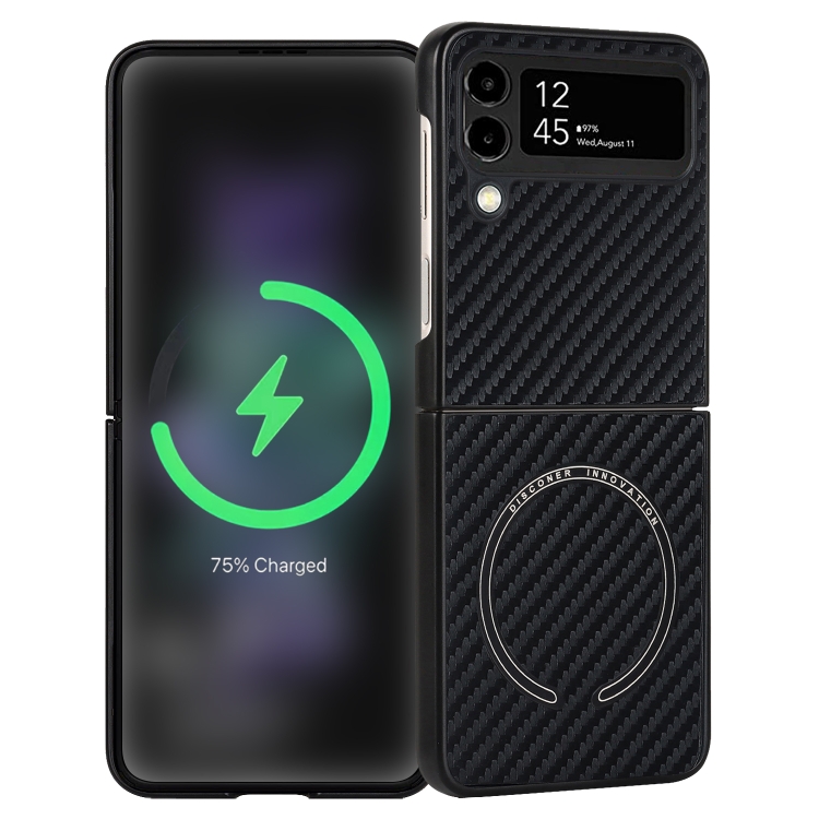For Samsung Galaxy Z Flip4 Carbon Fiber Texture MagSafe Magnetic Phone Case.