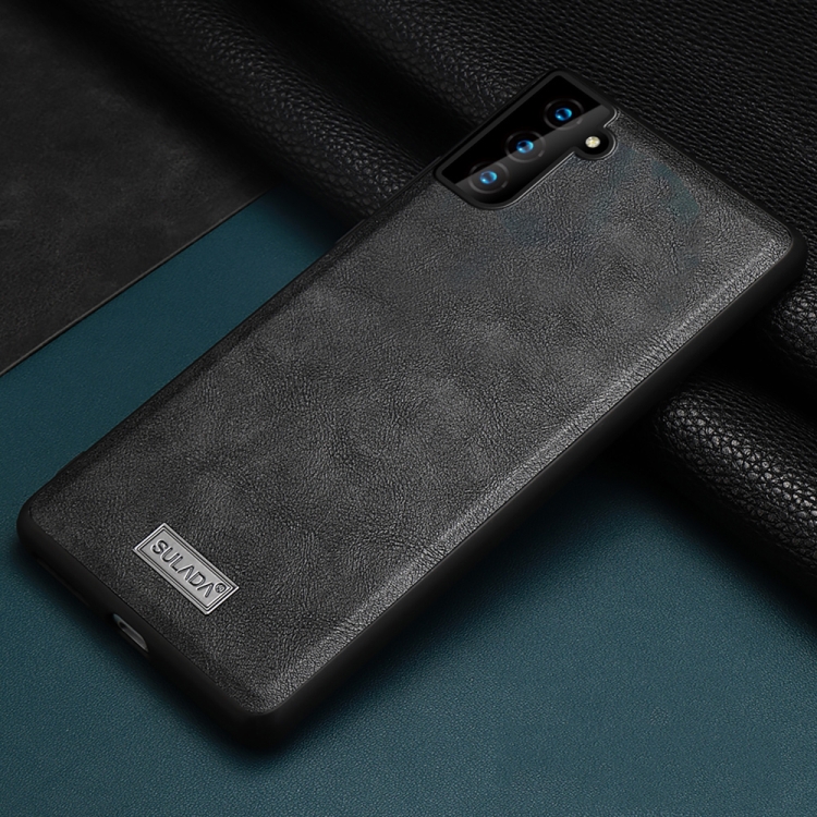 [00-969] For Samsung Galaxy S21+ 5G SULADA Shockproof TPU + Handmade Leather Protective Case. (Black)