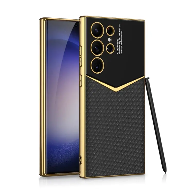 For Samsung Galaxy S23 Ultra 5G GKK Plating Soft TPU + Leather Full Coverage Phone Case .