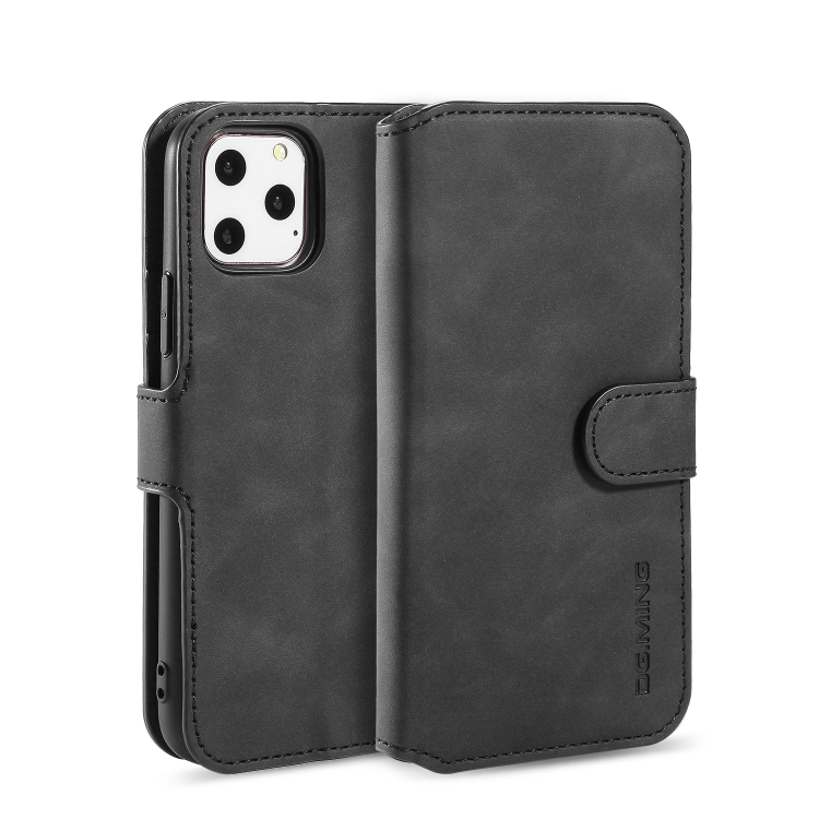 [1010] DG.MING Retro Oil Side Horizontal Flip Case with Holder & Card Slots & Wallet for iPhone 11 Pro, (Black)
