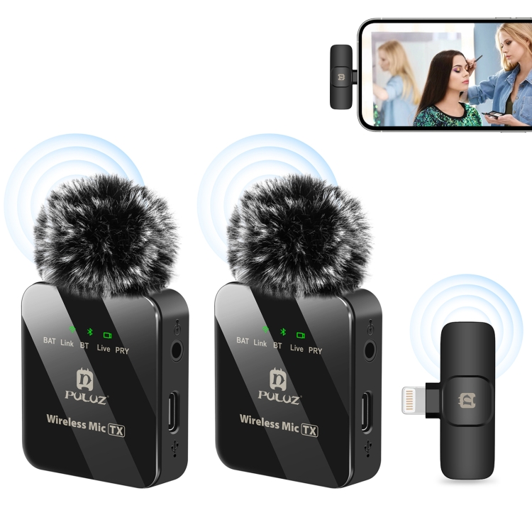 PULUZ Wireless Lavalier Microphone for iPhone / iPad, 8-Pin Receiver and Dual Microphones.