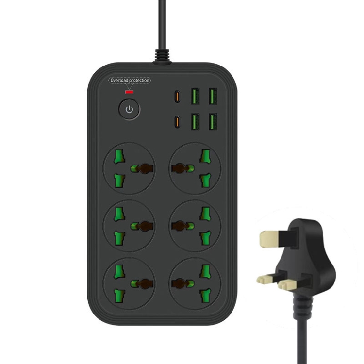 3000W 6 Plugs + PD + 4-USB Ports Multifunctional Flame-Retardant Socket With Switch.2m