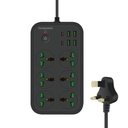  3000W 6 Plugs + PD + 4-USB Ports Multifunctional Flame-Retardant Socket With Switch.2m