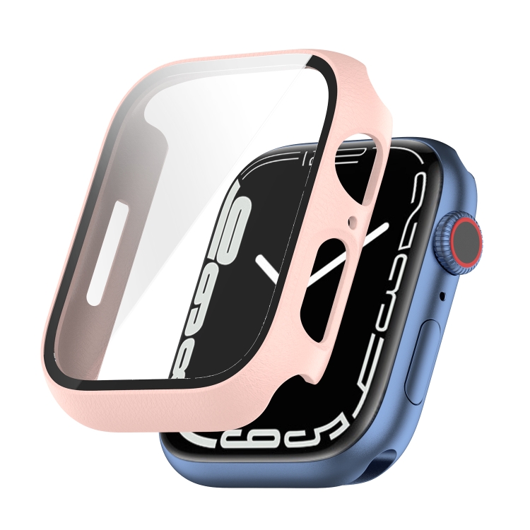 [1048] Shockproof PC Protective Case with Tempered Glass Film For Apple Watch Series 9 / 8 / 7 45mm. (Pink)