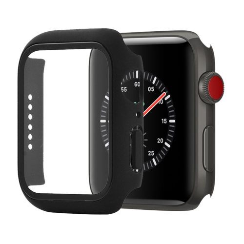 [1056] Shockproof PC+Tempered Glass Protective Case with Packed Carton For Apple Watch Series 3 & 2 & 1 38mm. (Black)