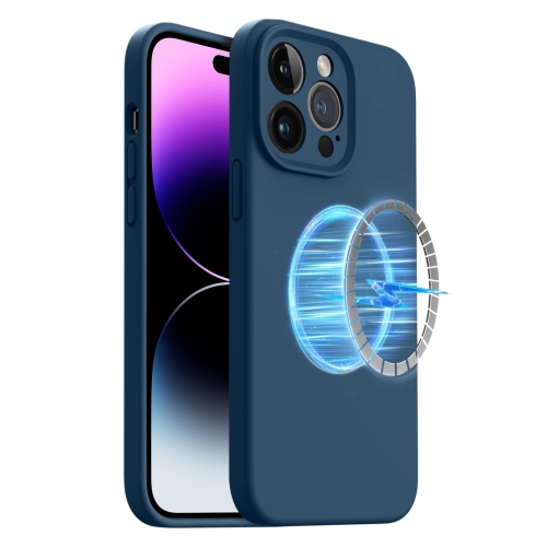 [1102] For iPhone 14 Pro Max LK MagSafe Magnetic Silicone Phone Case. (Blue)