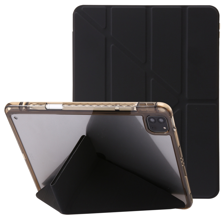 [1147] For iPad Pro 12.9 2022 / 2021 / 2020 Clear Acrylic Deformation Leather Tablet Case. (Black)