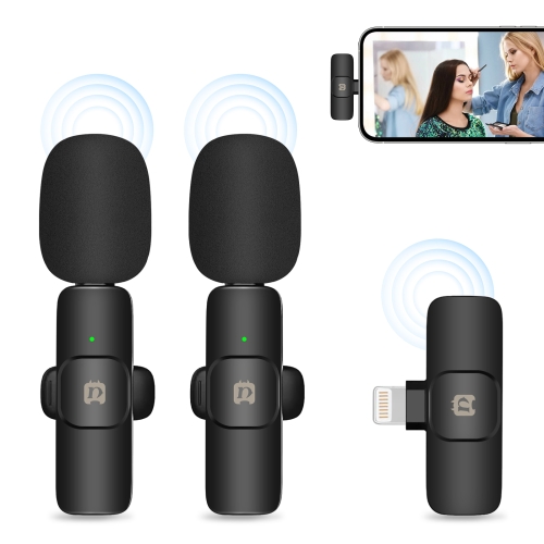 	PULUZ Wireless Lavalier Noise Reduction Reverb Microphones for iPhone / iPad, 8-Pin Receiver and Dual Microphones.