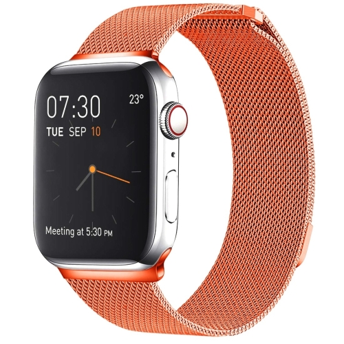 [1308] Milanese Loop Magnetic Stainless Steel Watch Band for Apple Watch Ultra 49mm&Watch Ultra 2 49mm / Series 9&8&7 45mm / SE 3&SE 2&6&SE&5&4 44mm / 3&2&1 42mm. (Orange)