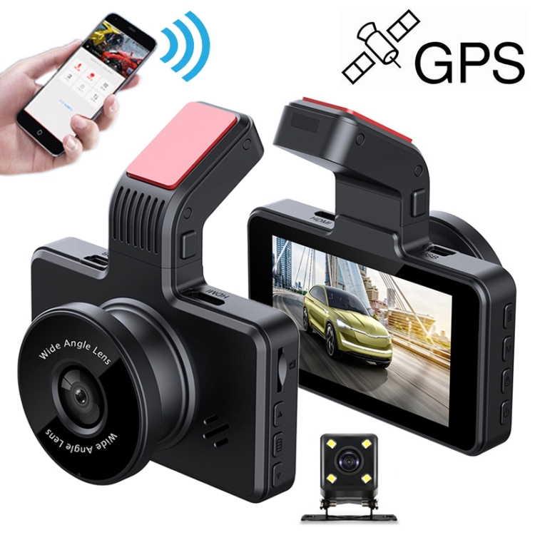 [1518] 3 inch Car Ultra HD Driving Recorder, Double Recording + GPS + WIFI + Gravity Parking Monitoring + Lane Deviation Warning.