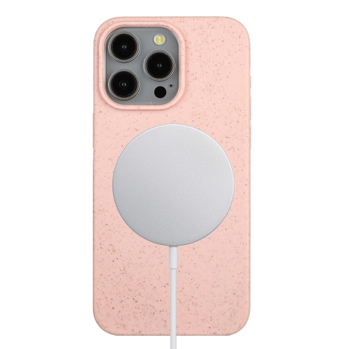 [1519] For iPhone 12 Pro Max Wheat MagSafe Magnetic Straw Material + TPU Phone Case. (Pink)