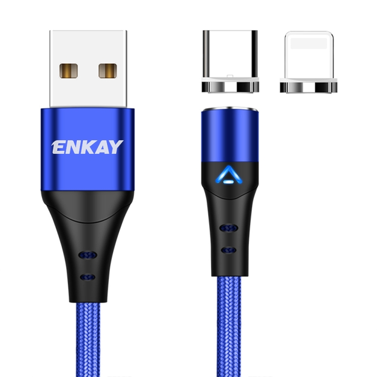 ENKAY 2 in 1 3A USB to 8 Pin + Type-C Magnetic Fast Charging Data Cable.