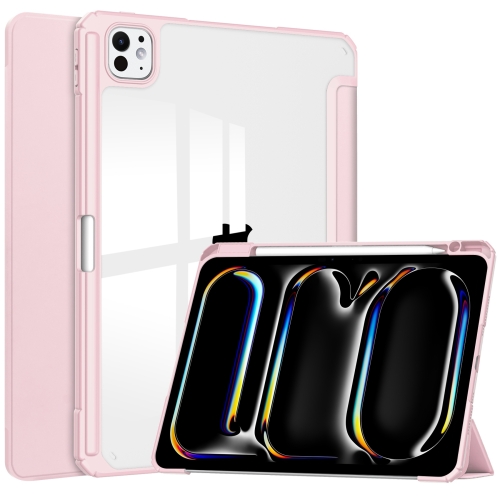 For iPad Pro 13 2024 Pure Color 3-fold Clear TPU Smart Leather Tablet Case.