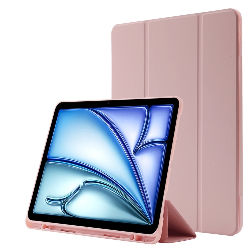 For iPad Air 11 2024 Skin Feel Tri-fold Leather Tablet Case with Pen Slot.