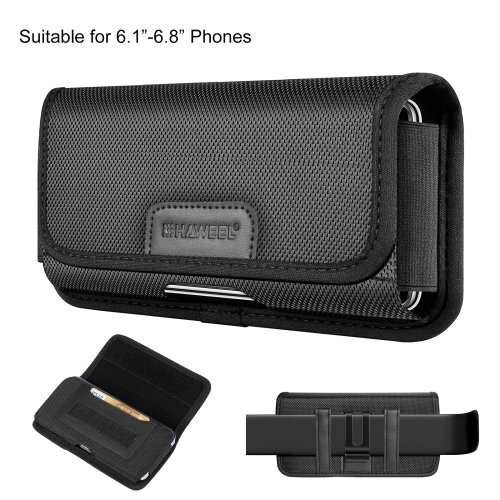 HAWEEL 6.1-6.8 inch Nylon Cloth Phone Belt Clip Horizontal Carrying Pouch with Card Slot .