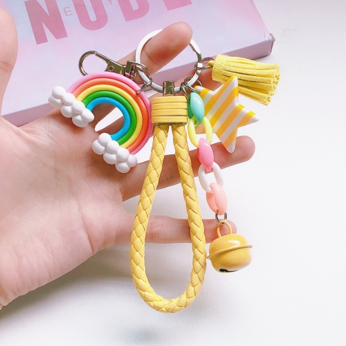 Cute Soft Clay Rainbow Keychain Student Schoolbag Lollipop Pendant.