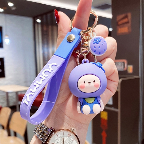 [key] Cartoon Animal Fruit Soft Rubber Doll Keychain School Bag Pendant(Blueberry) Customize Barcode