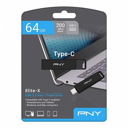 PNY FD Elite-X Type-C USB 3.2 Flash Drive 64GB.