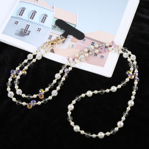 Mobile Phone  Long Chain  Diamond Pearl Crossbody Lanyard.