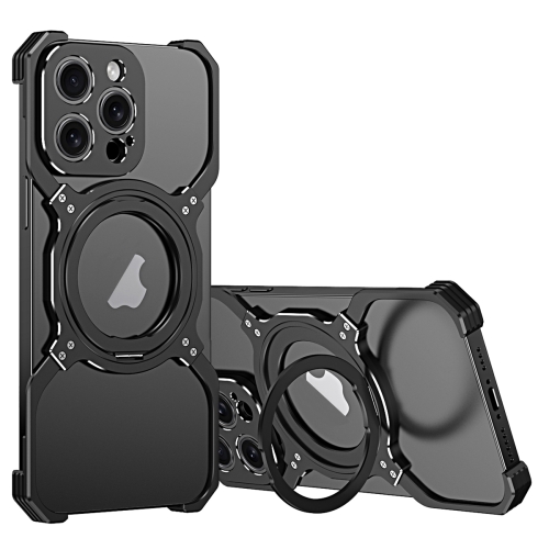 For iPhone 15 Pro Max Mechanical Arm Borderless MagSafe Holder Metal Phone Case.