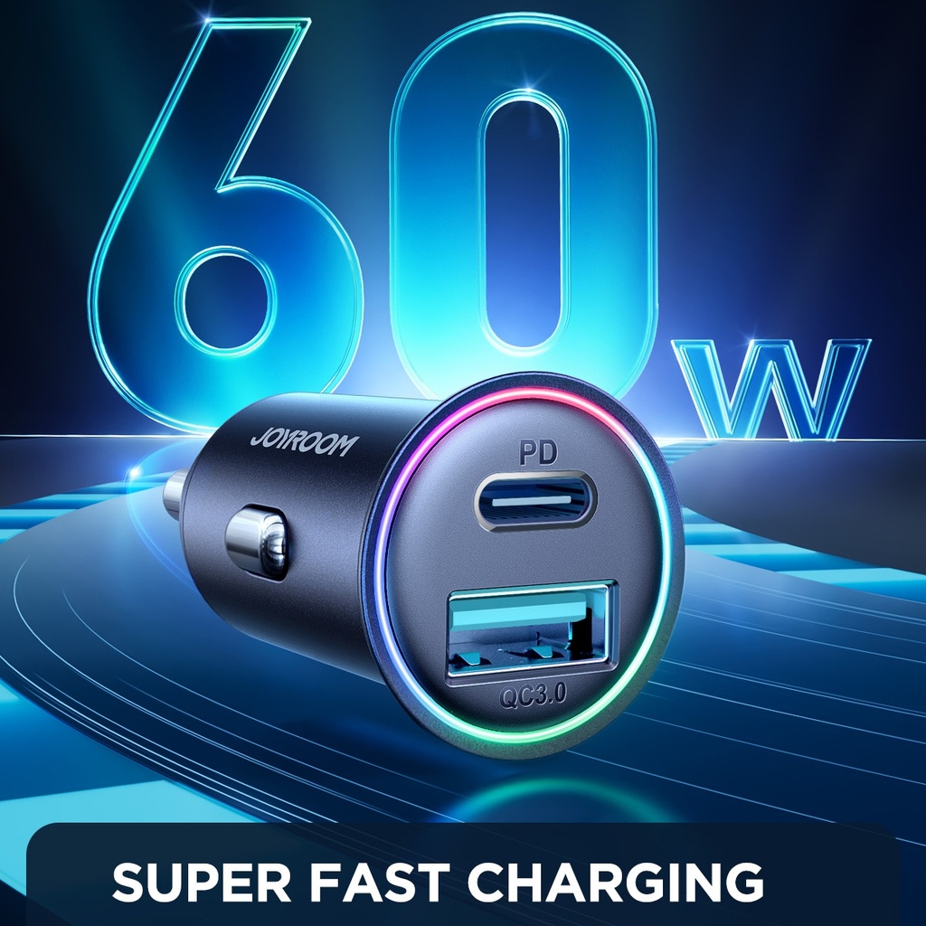 [1173] JOYROOM 60W PD+QC3.0 Mini Metal Car Charger.