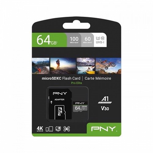 PNY MicroSD Card Elite Pro 64GB with SD Adapter