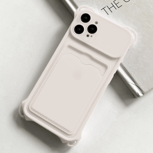 [7013] For iPhone 15 Pro Max Shockproof Card Slot Frosted TPU Phone Case. (White)