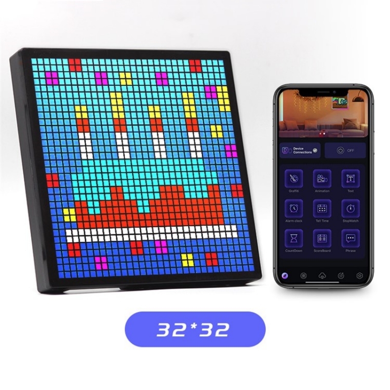 ID32 Advertising Desktop Dynamic Alarm Clock Pixel Screen Display IDM Art Cyberpunk Style Cartoon Screen.