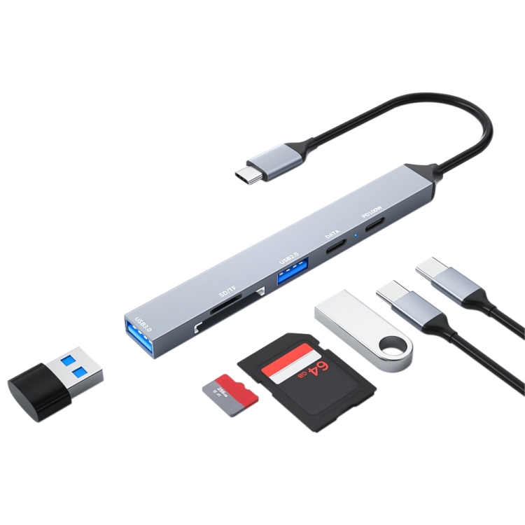  6 in 1 Type-C to PD100W + USB3.0 + USB2.0 + SD/TF HUB Docking Station.